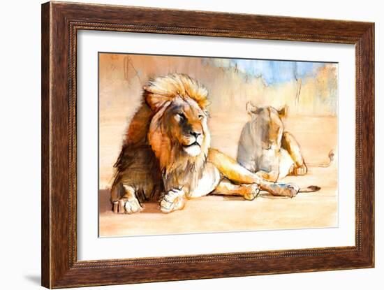 King and Queen, 2020, (pastel and pigment on paper)-Mark Adlington-Framed Giclee Print