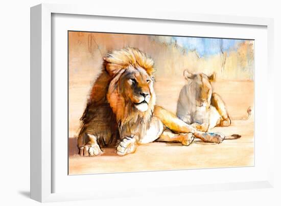 King and Queen, 2020, (pastel and pigment on paper)-Mark Adlington-Framed Giclee Print