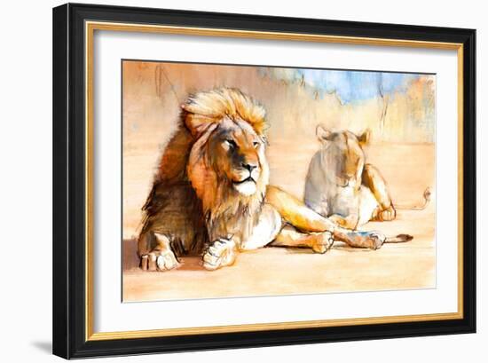 King and Queen, 2020, (pastel and pigment on paper)-Mark Adlington-Framed Giclee Print