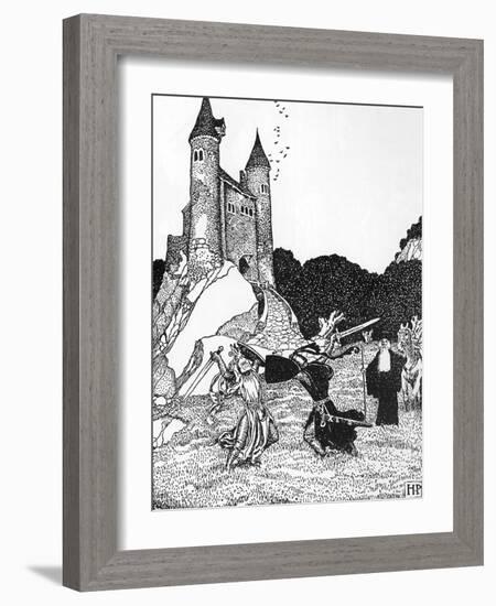 King Arthur Fighting against Mordred in Presence of Merlin Illustration by Howard Pyle (1853-1911)-Howard Pyle-Framed Giclee Print