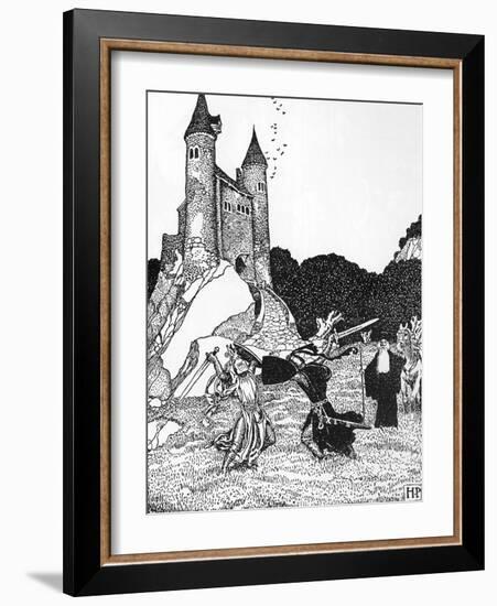 King Arthur Fighting against Mordred in Presence of Merlin Illustration by Howard Pyle (1853-1911)-Howard Pyle-Framed Giclee Print