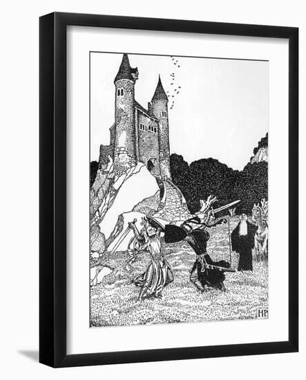 King Arthur Fighting against Mordred in Presence of Merlin Illustration by Howard Pyle (1853-1911)-Howard Pyle-Framed Giclee Print