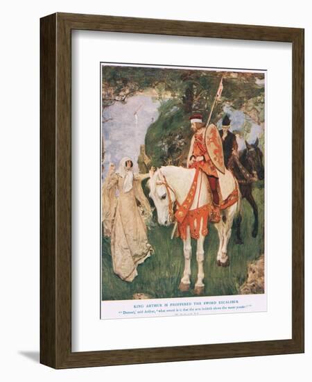 King Arthur Is Proffered Sword Excalibur, Illustration from 'King Arthur'-William Hatherell-Framed Giclee Print