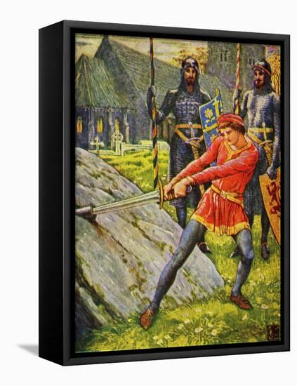 King Arthur pulls the sword from the stone-Walter Crane-Framed Premier Image Canvas