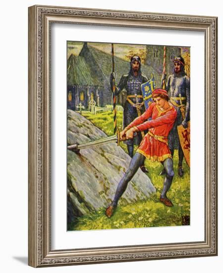 King Arthur pulls the sword from the stone-Walter Crane-Framed Giclee Print