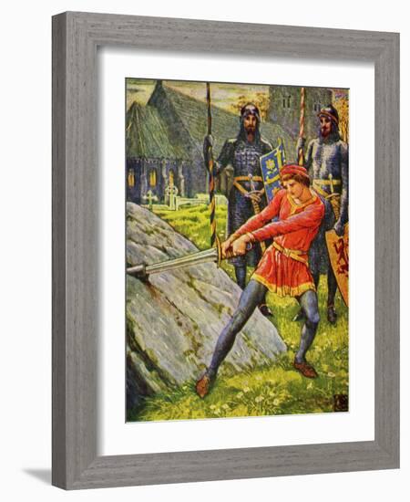 King Arthur pulls the sword from the stone-Walter Crane-Framed Giclee Print