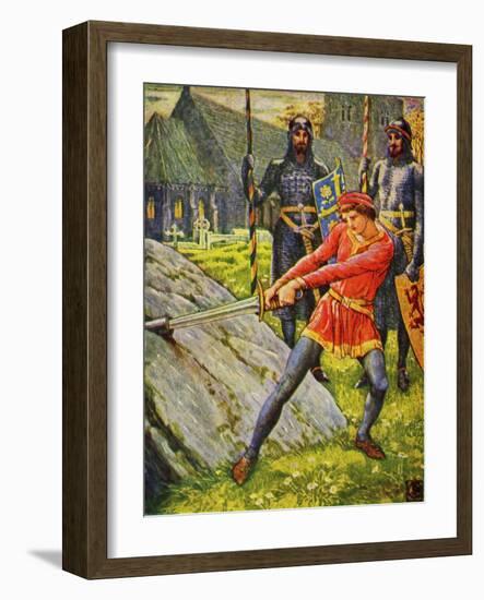 King Arthur pulls the sword from the stone-Walter Crane-Framed Giclee Print