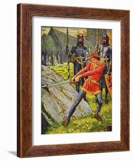 King Arthur pulls the sword from the stone-Walter Crane-Framed Giclee Print