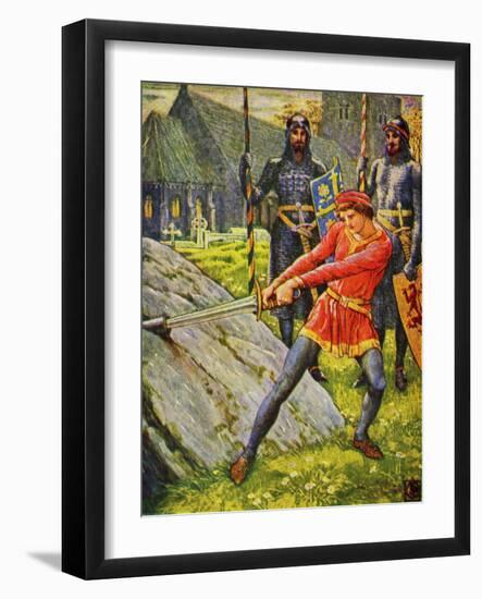 King Arthur pulls the sword from the stone-Walter Crane-Framed Giclee Print