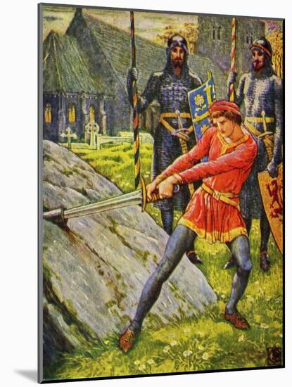 King Arthur pulls the sword from the stone-Walter Crane-Mounted Giclee Print