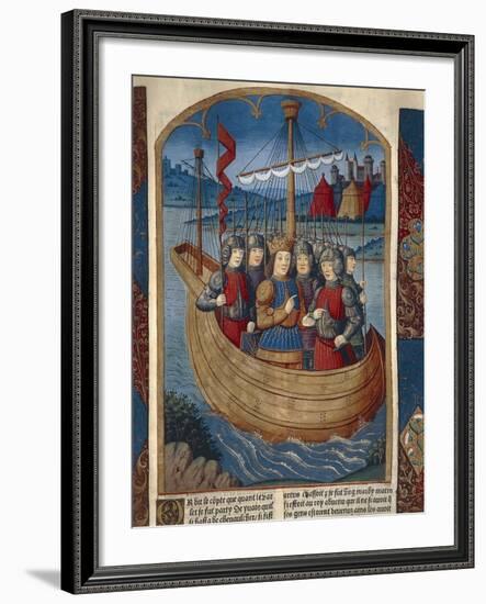 King Arthur with His Army Ship, Miniature from Lancelot of the Lake, Manuscript-null-Framed Giclee Print