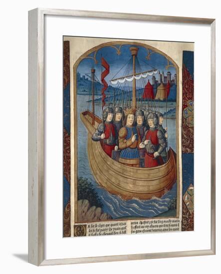 King Arthur with His Army Ship, Miniature from Lancelot of the Lake, Manuscript-null-Framed Giclee Print