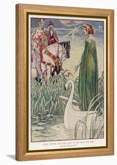 King Arthur (With Merlin by His Side) Asks the Lady of the Lake for Excalibur-null-Framed Premier Image Canvas