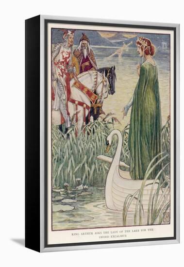 King Arthur (With Merlin by His Side) Asks the Lady of the Lake for Excalibur-null-Framed Premier Image Canvas