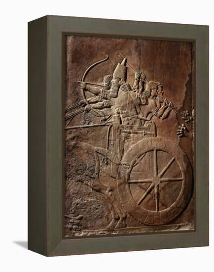 King Ashurbanipal on his Chariot, Assyrian Reliefwork, from Palace at Nineveh, 650 BC-null-Framed Premier Image Canvas