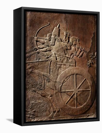 King Ashurbanipal on his Chariot, Assyrian Reliefwork, from Palace at Nineveh, 650 BC-null-Framed Premier Image Canvas