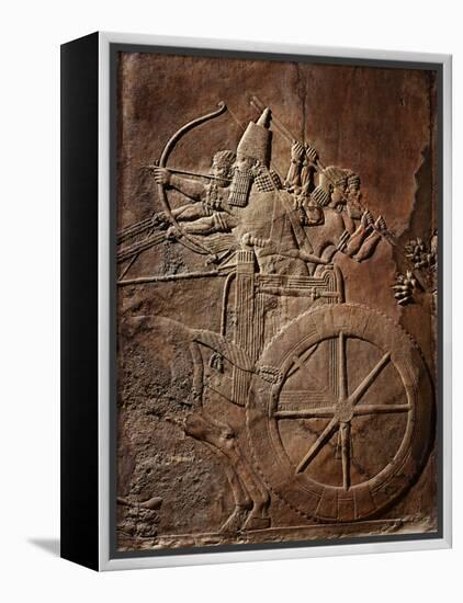 King Ashurbanipal on his Chariot, Assyrian Reliefwork, from Palace at Nineveh, 650 BC-null-Framed Premier Image Canvas