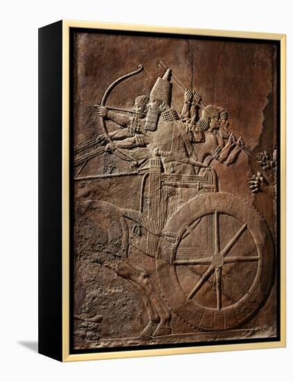 King Ashurbanipal on his Chariot, Assyrian Reliefwork, from Palace at Nineveh, 650 BC-null-Framed Premier Image Canvas