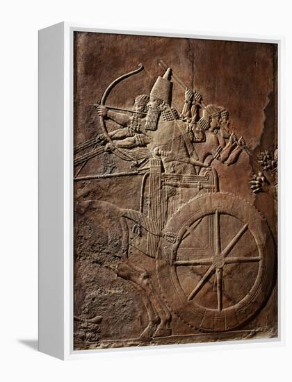 King Ashurbanipal on his Chariot, Assyrian Reliefwork, from Palace at Nineveh, 650 BC-null-Framed Premier Image Canvas