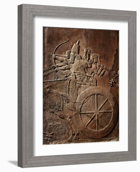 King Ashurbanipal on his Chariot, Assyrian Reliefwork, from Palace at Nineveh, 650 BC-null-Framed Photographic Print