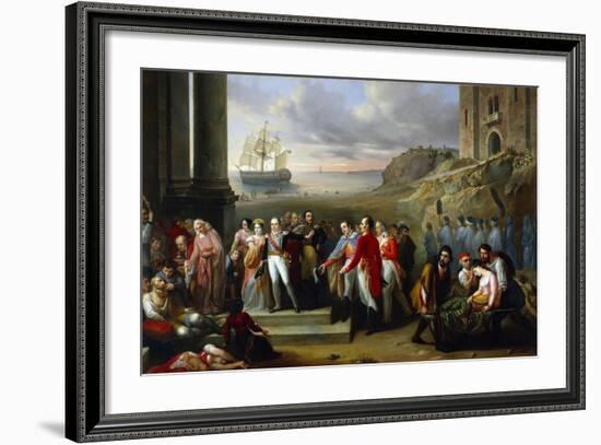 King Charles Felix Refusing to Abandon Sardinia While Epidemic Continues to Rage, 1847-Giovanni Battista Biscarra-Framed Giclee Print