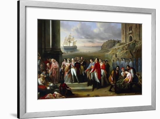 King Charles Felix Refusing to Abandon Sardinia While Epidemic Continues to Rage, 1847-Giovanni Battista Biscarra-Framed Giclee Print