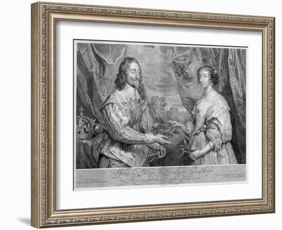 King Charles I and Queen Henrietta Maria, 1634 (1742)-George Vertue-Framed Giclee Print