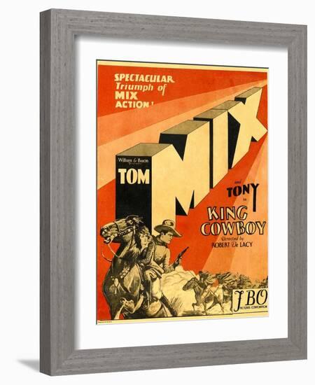 KING COWBOY, lower left, from left to right: Tony the Wonder Horse, Sally Blane, Tom Mix, 1928.-null-Framed Art Print