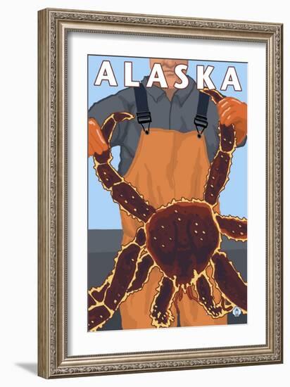 King Crab and Fisherman, Alaska-Lantern Press-Framed Art Print