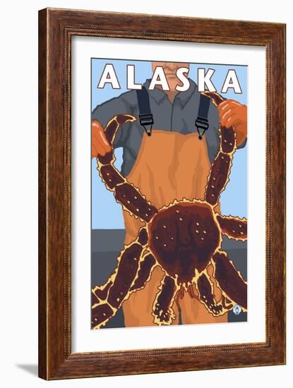 King Crab and Fisherman, Alaska-Lantern Press-Framed Art Print