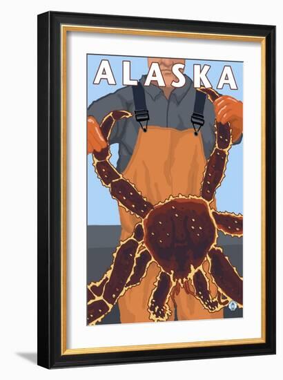 King Crab and Fisherman, Alaska-Lantern Press-Framed Art Print