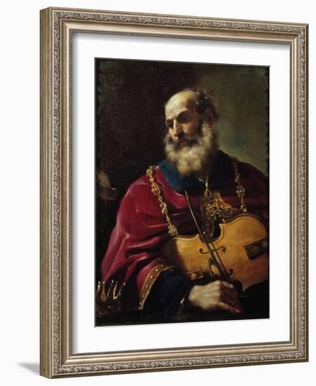 King David (Oil on Canvas, 17Th Century)-Guercino (1591-1666)-Framed Giclee Print