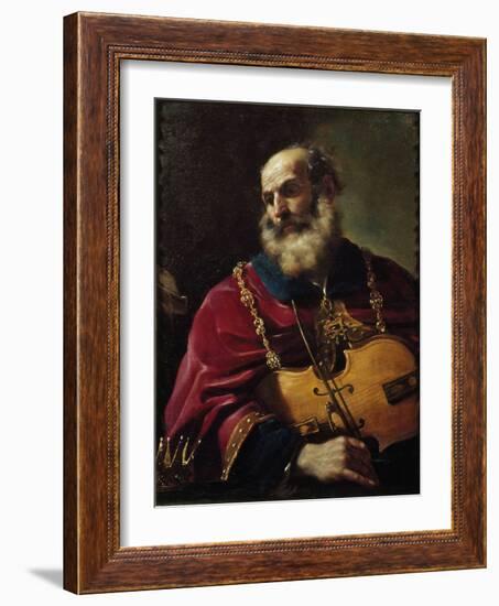 King David (Oil on Canvas, 17Th Century)-Guercino (1591-1666)-Framed Giclee Print