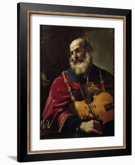 King David (Oil on Canvas, 17Th Century)-Guercino (1591-1666)-Framed Giclee Print