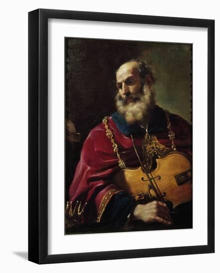 King David (Oil on Canvas, 17Th Century)-Guercino (1591-1666)-Framed Giclee Print