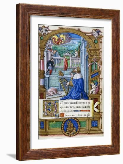 King David with a Harp, from a Book of Hours Made for Francois I, C.1532-1540-null-Framed Giclee Print