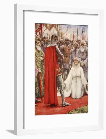 King Edward Looked Down into Queen Philippa's Pleading Eyes-Arthur C. Michael-Framed Giclee Print
