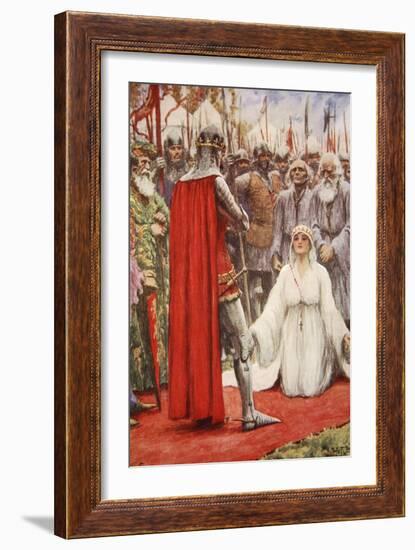 King Edward Looked Down into Queen Philippa's Pleading Eyes-Arthur C. Michael-Framed Giclee Print