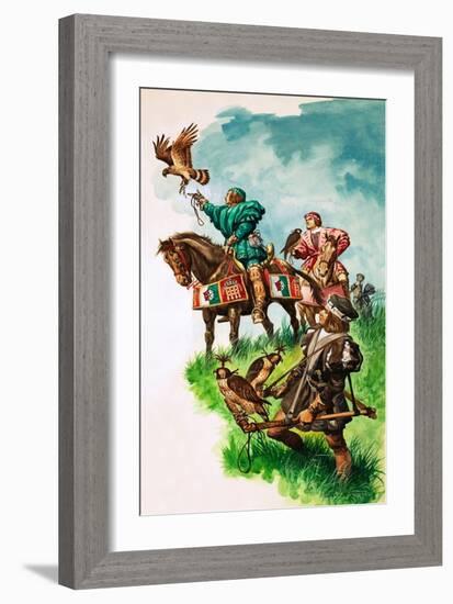 King Henry VII Releasing His Falcon While Hunting (Gouache on Paper)-Peter Jackson-Framed Giclee Print