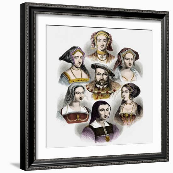 King Henry VIII of England and his six wives, c1890 (litho with later colouration)-English School-Framed Giclee Print