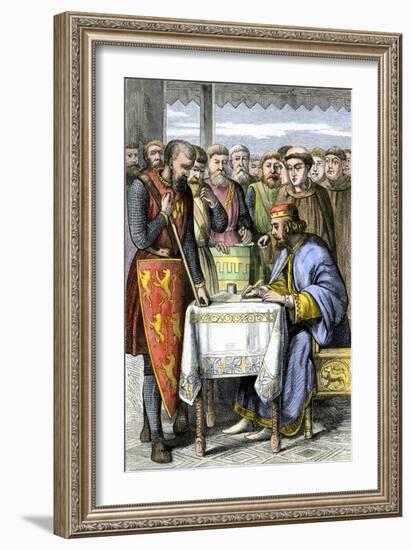 King John Forced to Sign the Magna Carta in England, 1215-null-Framed Giclee Print