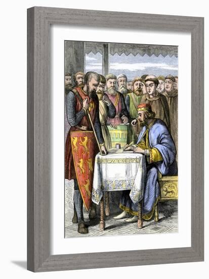 King John Forced to Sign the Magna Carta in England, 1215-null-Framed Giclee Print