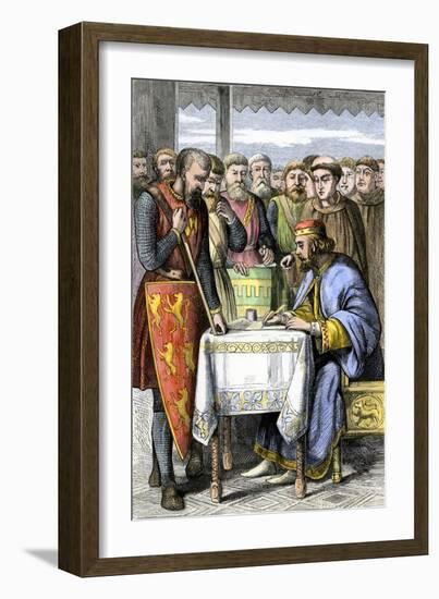 King John Forced to Sign the Magna Carta in England, 1215-null-Framed Giclee Print