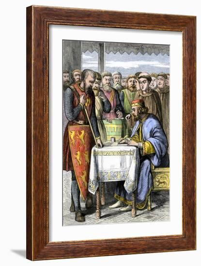 King John Forced to Sign the Magna Carta in England, 1215-null-Framed Giclee Print