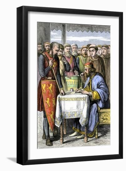 King John Forced to Sign the Magna Carta in England, 1215-null-Framed Giclee Print