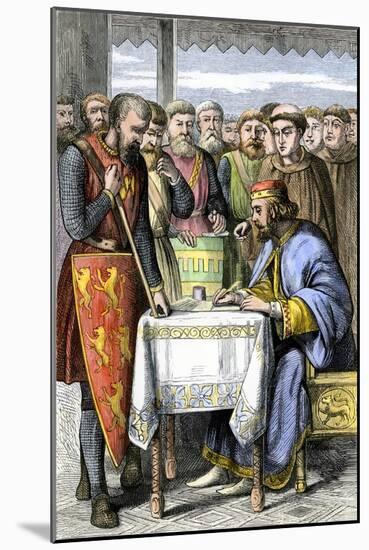 King John Forced to Sign the Magna Carta in England, 1215-null-Mounted Giclee Print