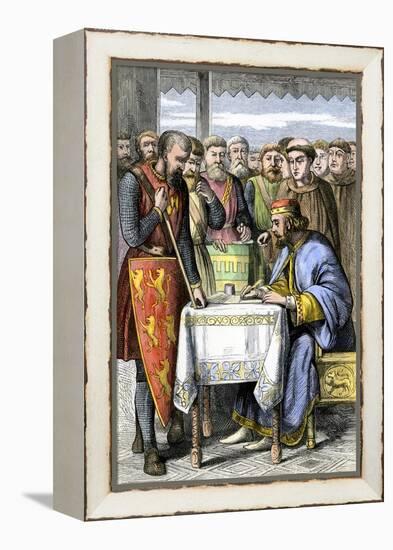 King John Forced to Sign the Magna Carta in England, 1215-null-Framed Premier Image Canvas