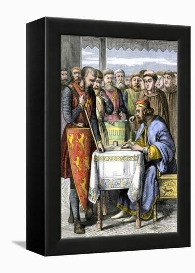 King John Forced to Sign the Magna Carta in England, 1215-null-Framed Premier Image Canvas