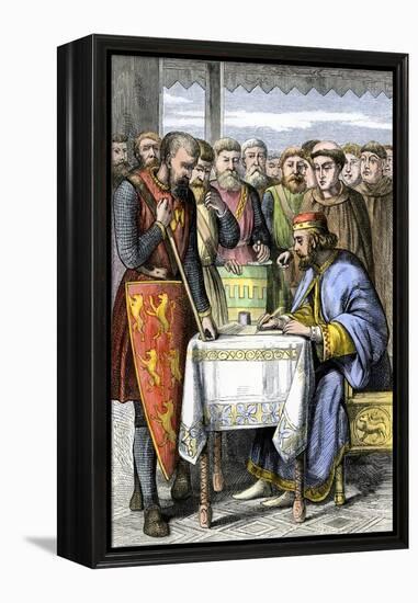 King John Forced to Sign the Magna Carta in England, 1215-null-Framed Premier Image Canvas