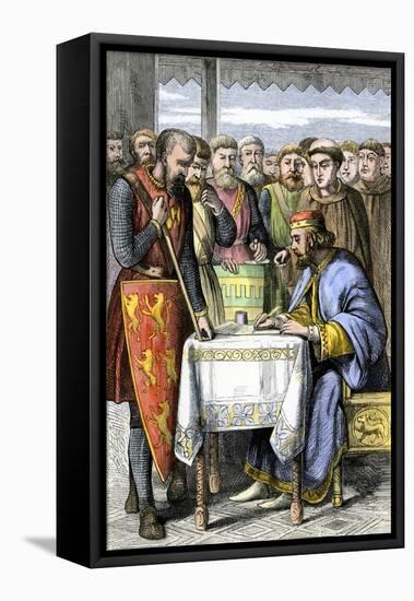 King John Forced to Sign the Magna Carta in England, 1215-null-Framed Premier Image Canvas